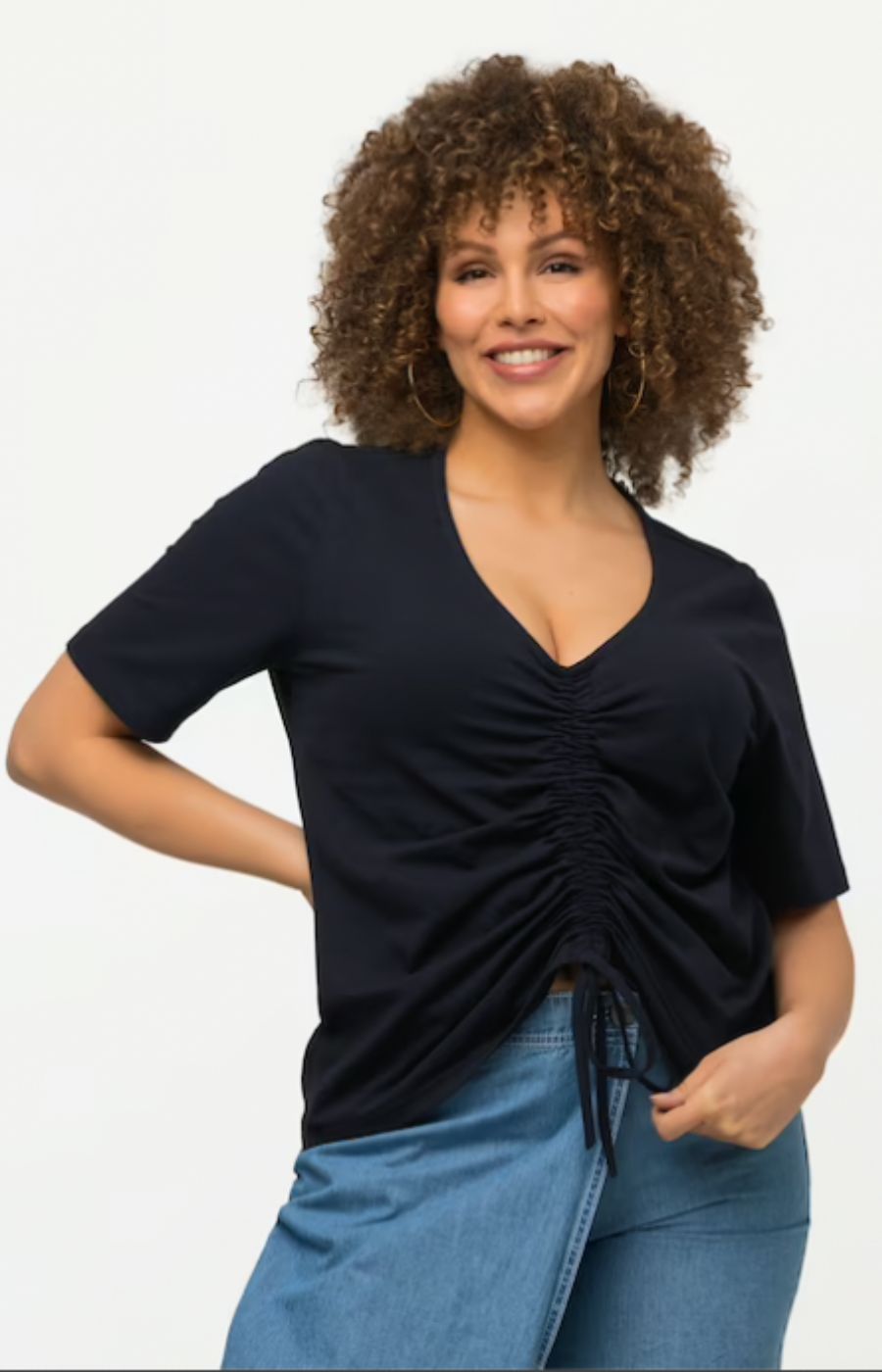 Ulla Popken Ruched Tee In Navy Plus Size Clothing Wardrobeplus Ie