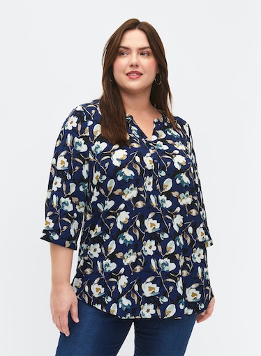 Zizzi Anni Blouse in Floral, Plus Size Clothing