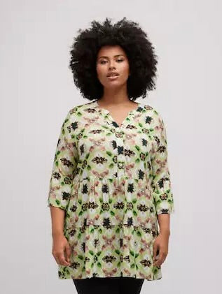 Ulla Popken Floral Tunic Lime, Plus Size Clothing