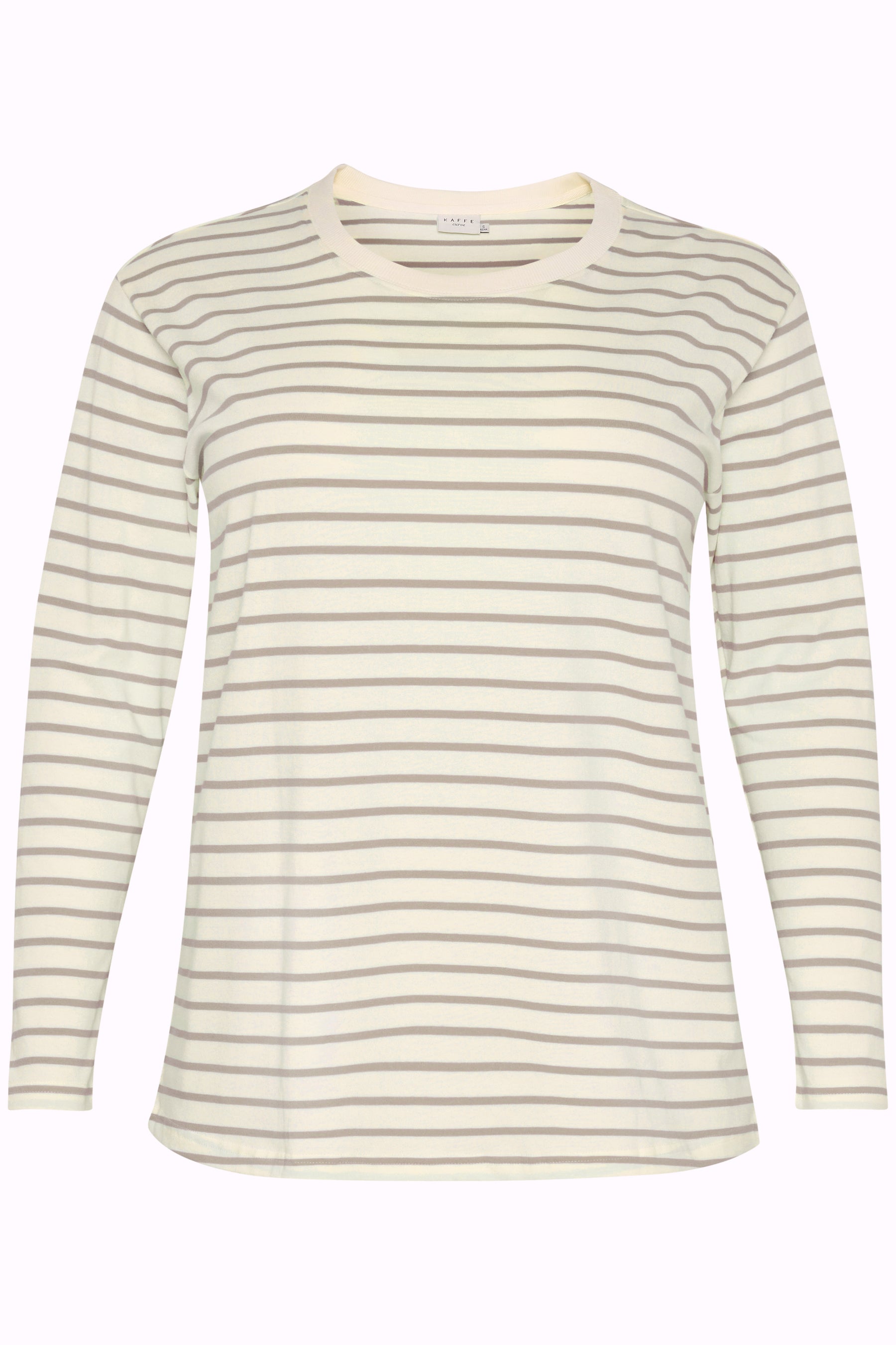 Kaffe Curve Winni Long Sleeve T-shirt in Cream/Grey Stripe