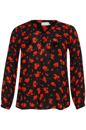 Kaffe Curve Ami Flower Blouse in Black/Red