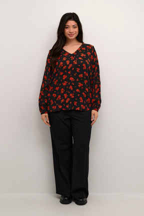 Kaffe Curve Ami Flower Blouse in Black/Red