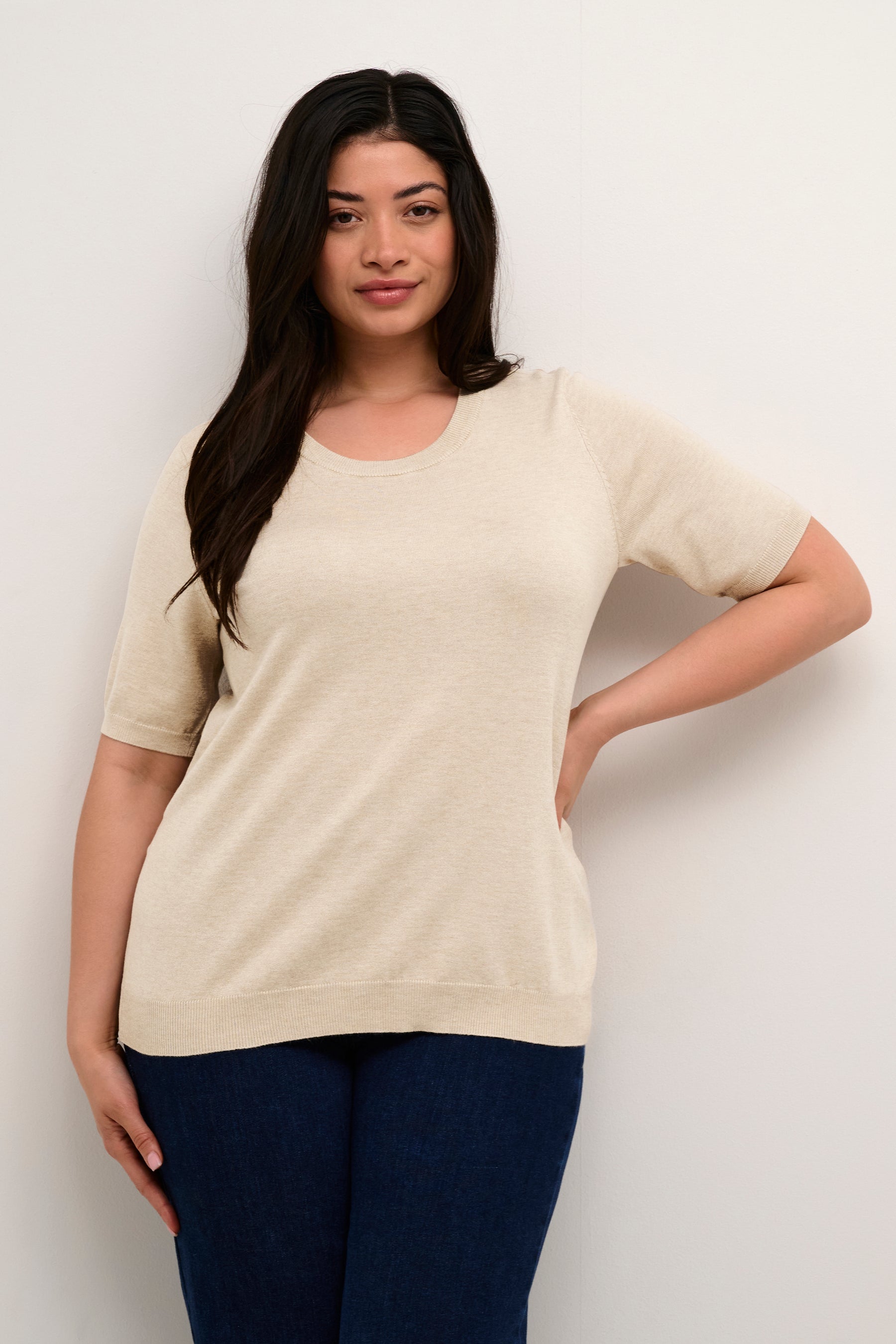 Kaffe Curve Lizzy Knit Top in Beige