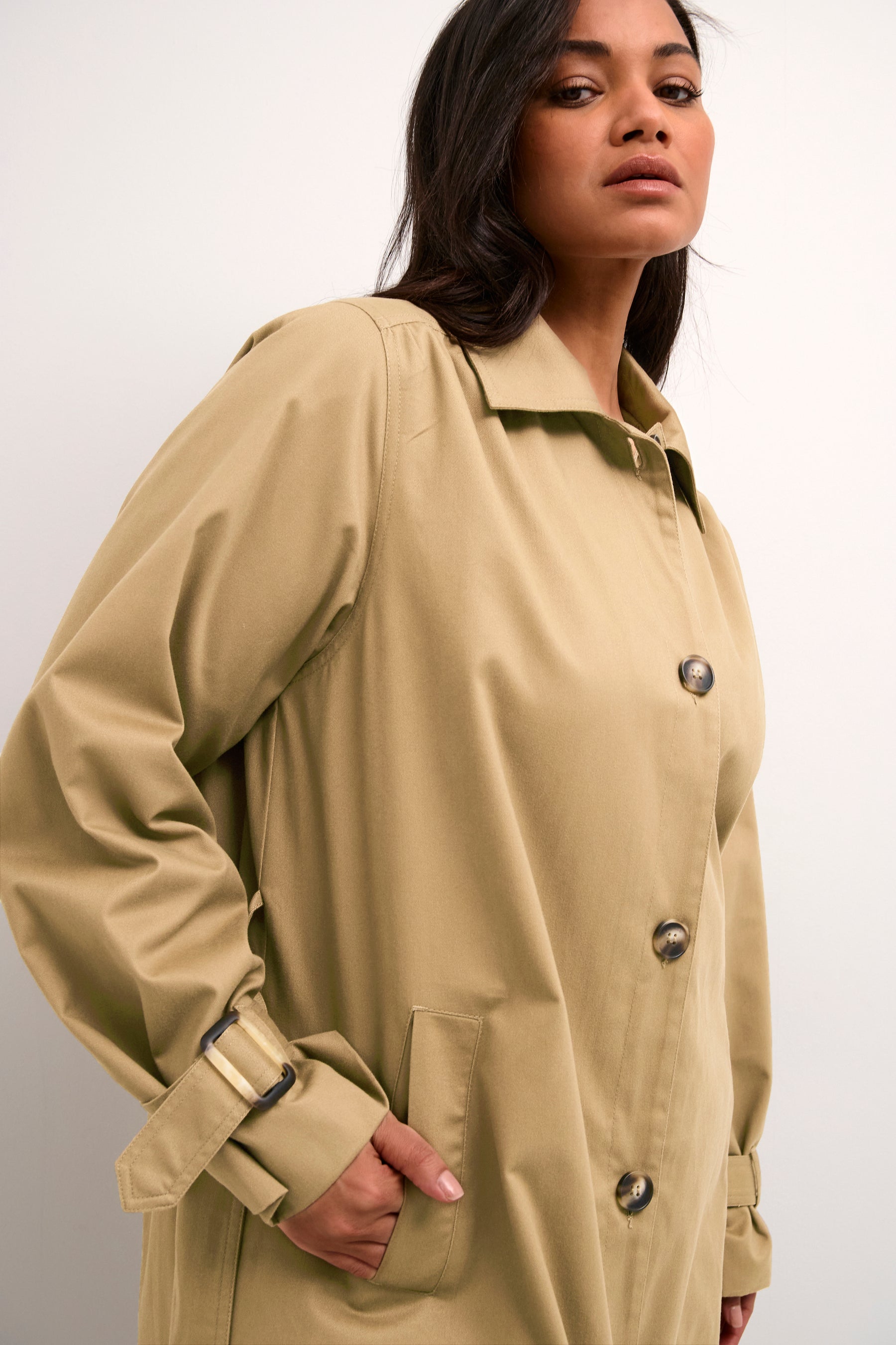 Kaffe Curve Hella Trench Coat in Tan