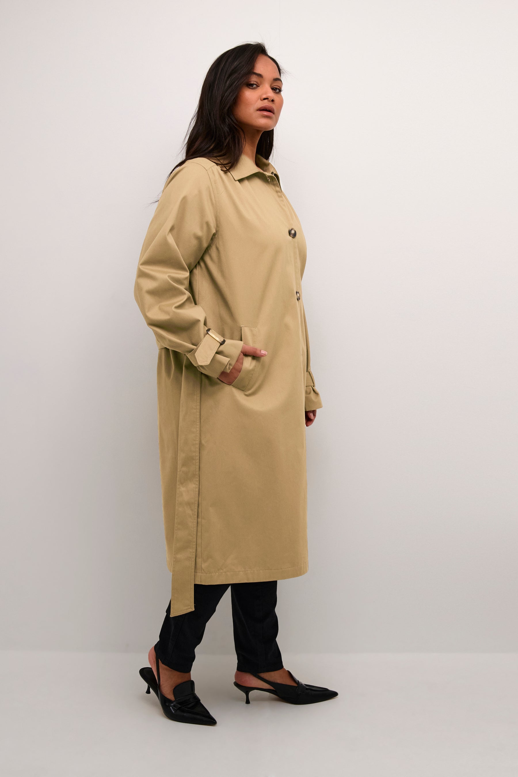 Kaffe Curve Hella Trench Coat in Tan