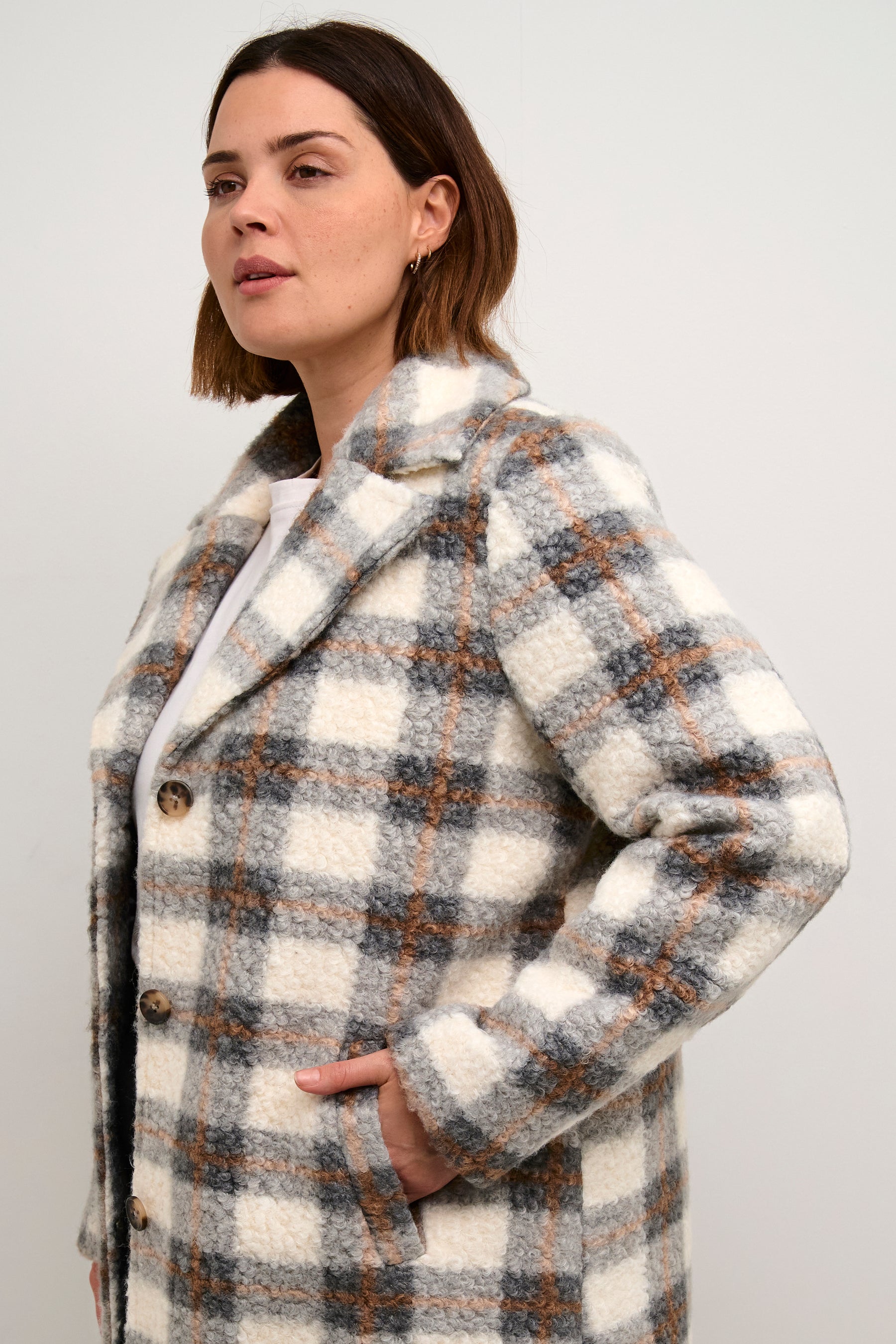 Kaffe Curve Salina Coat in Grey Check