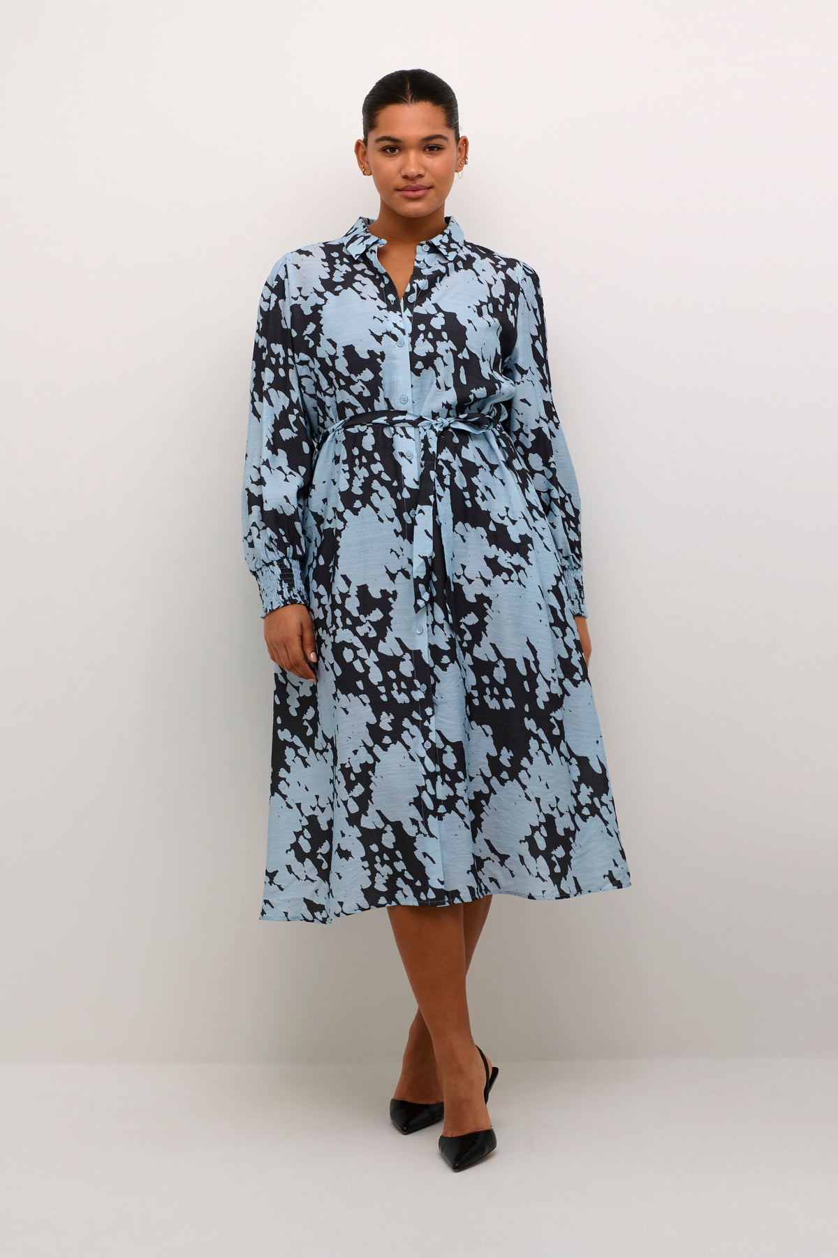 Kaffe Curve Luma Shirt Dress in Blue/Grey