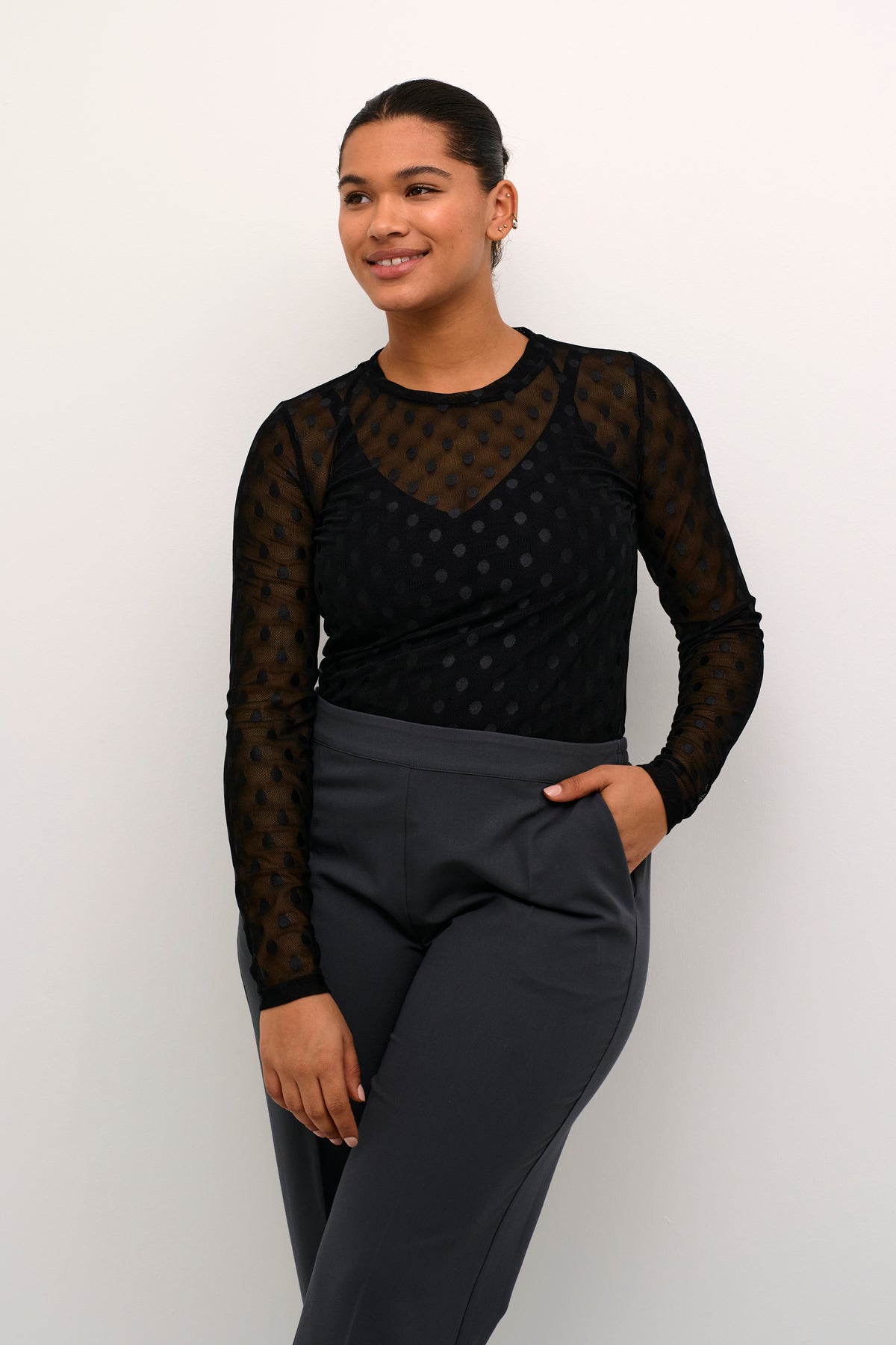 Kaffe Curve Ninna Lace Top in Black