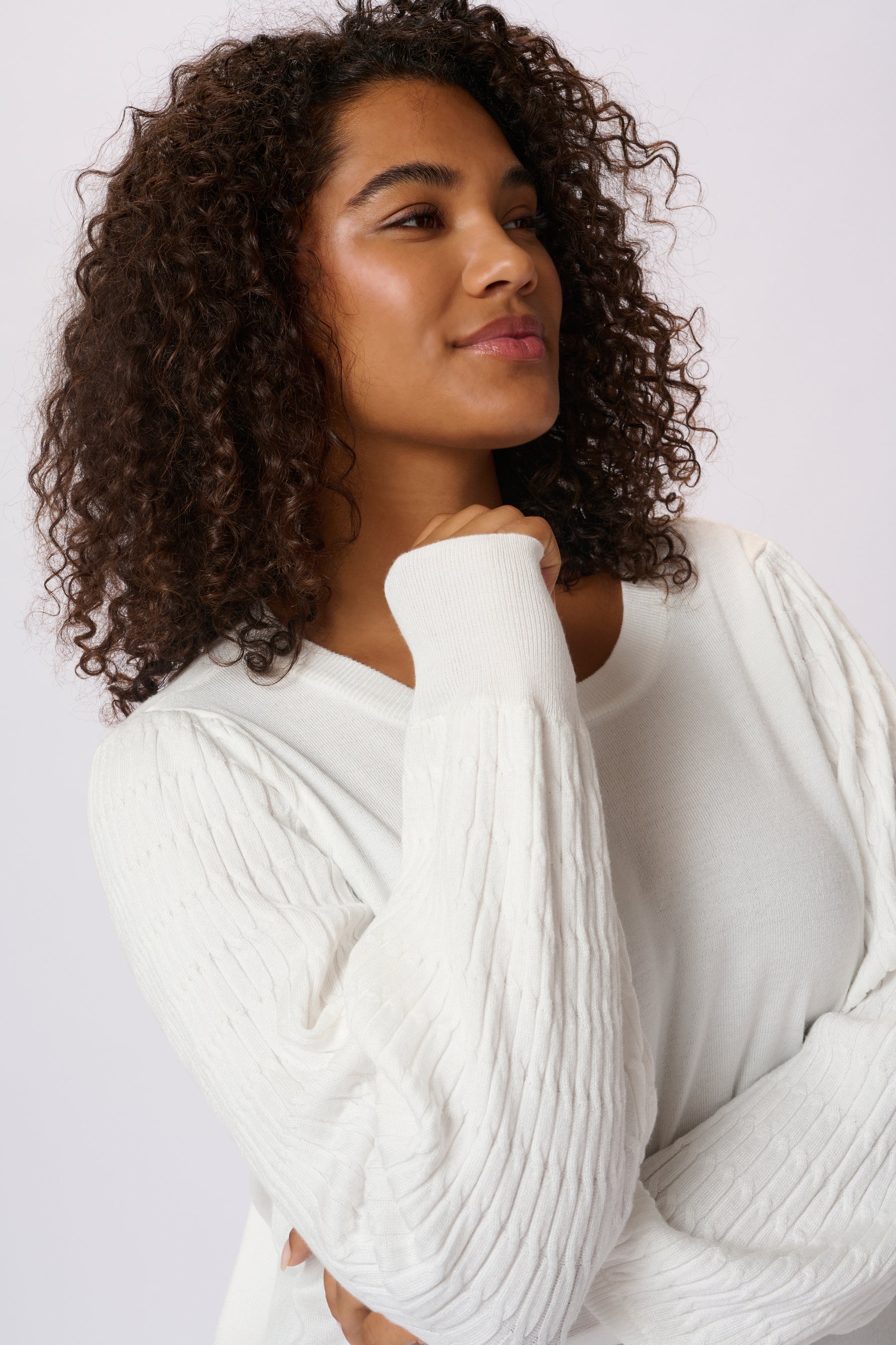 Kaffe Curve Lini Knit Jumper in White