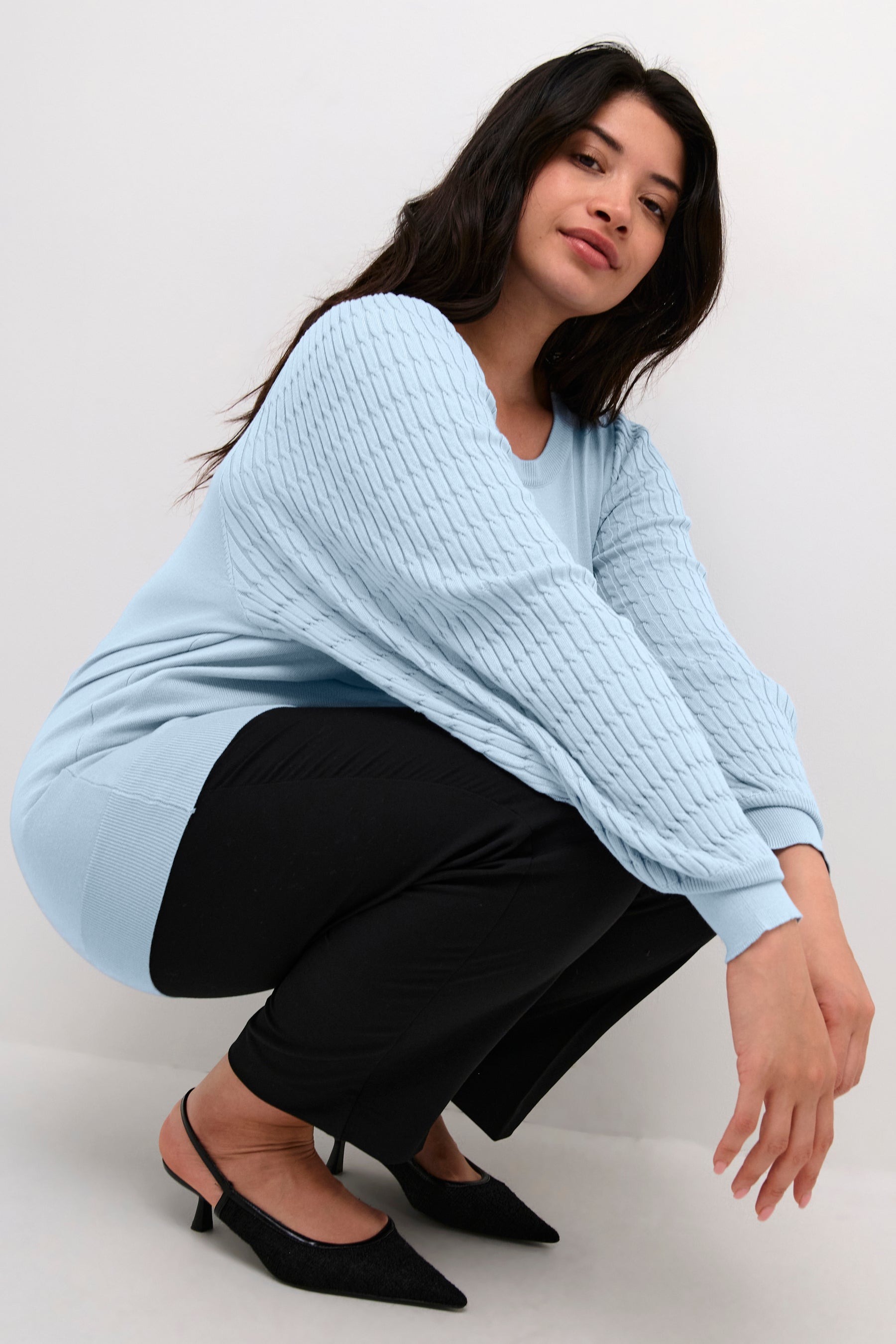 Kaffe Curve Lini Knit Jumper in Blue