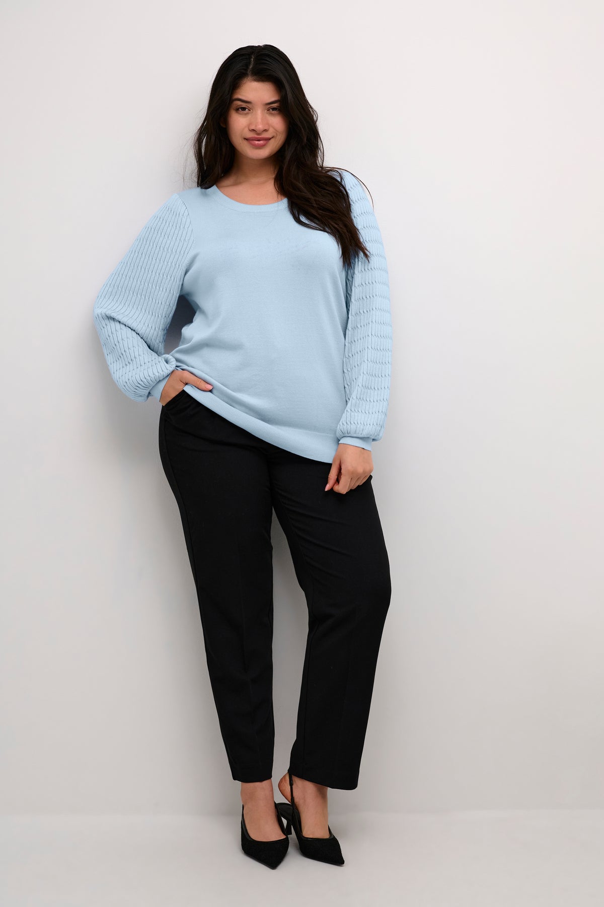 Kaffe Curve Lini Knit Jumper in Blue