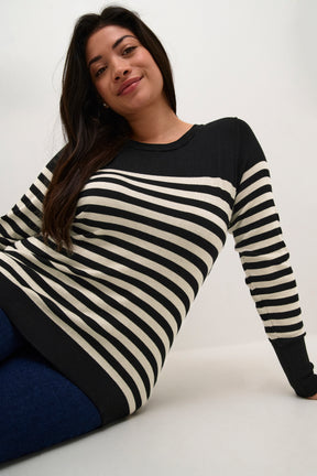 Kaffe Curve Lizzy Knit Jumper in Black/Beige