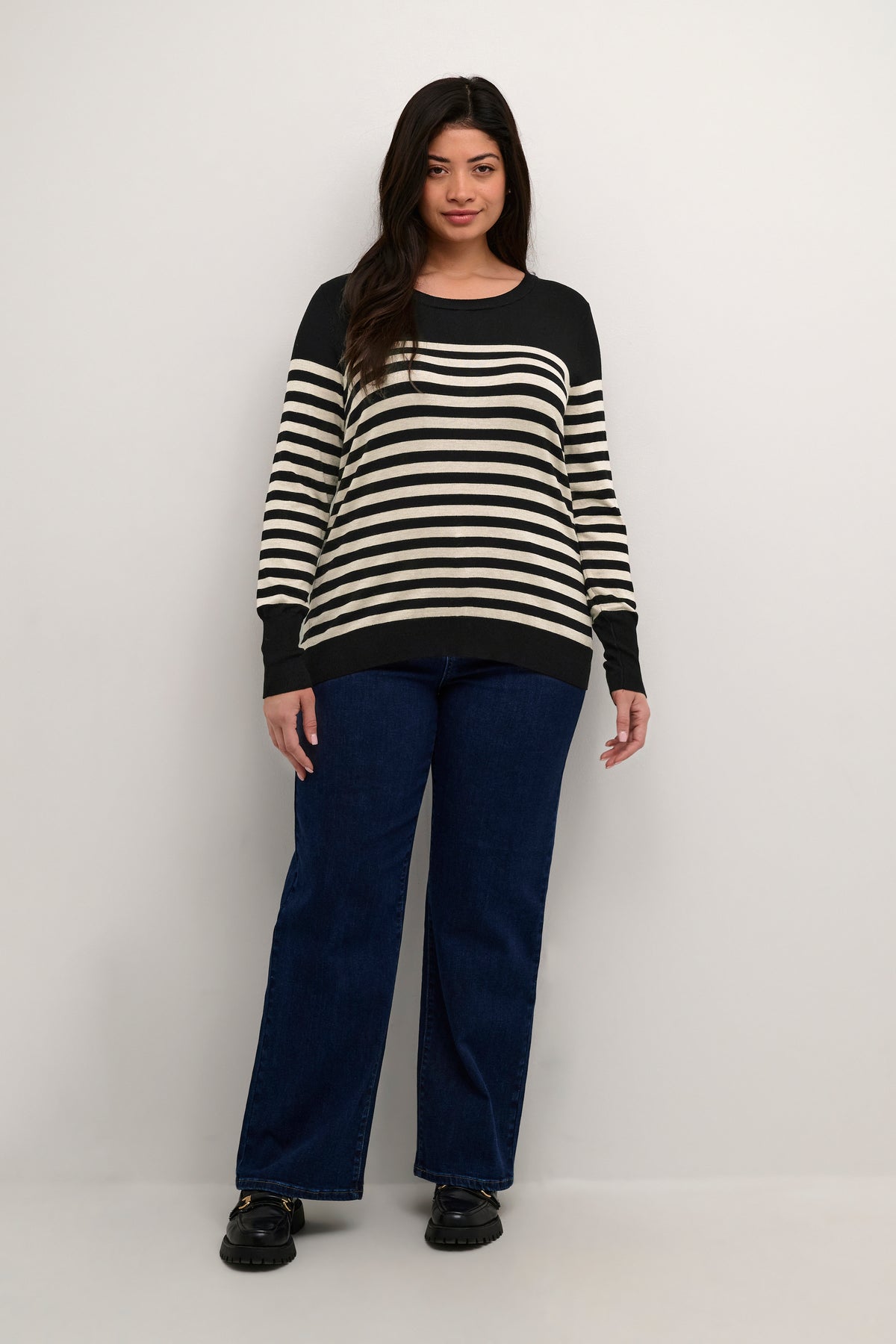 Kaffe Curve Lizzy Knit Jumper in Black/Beige