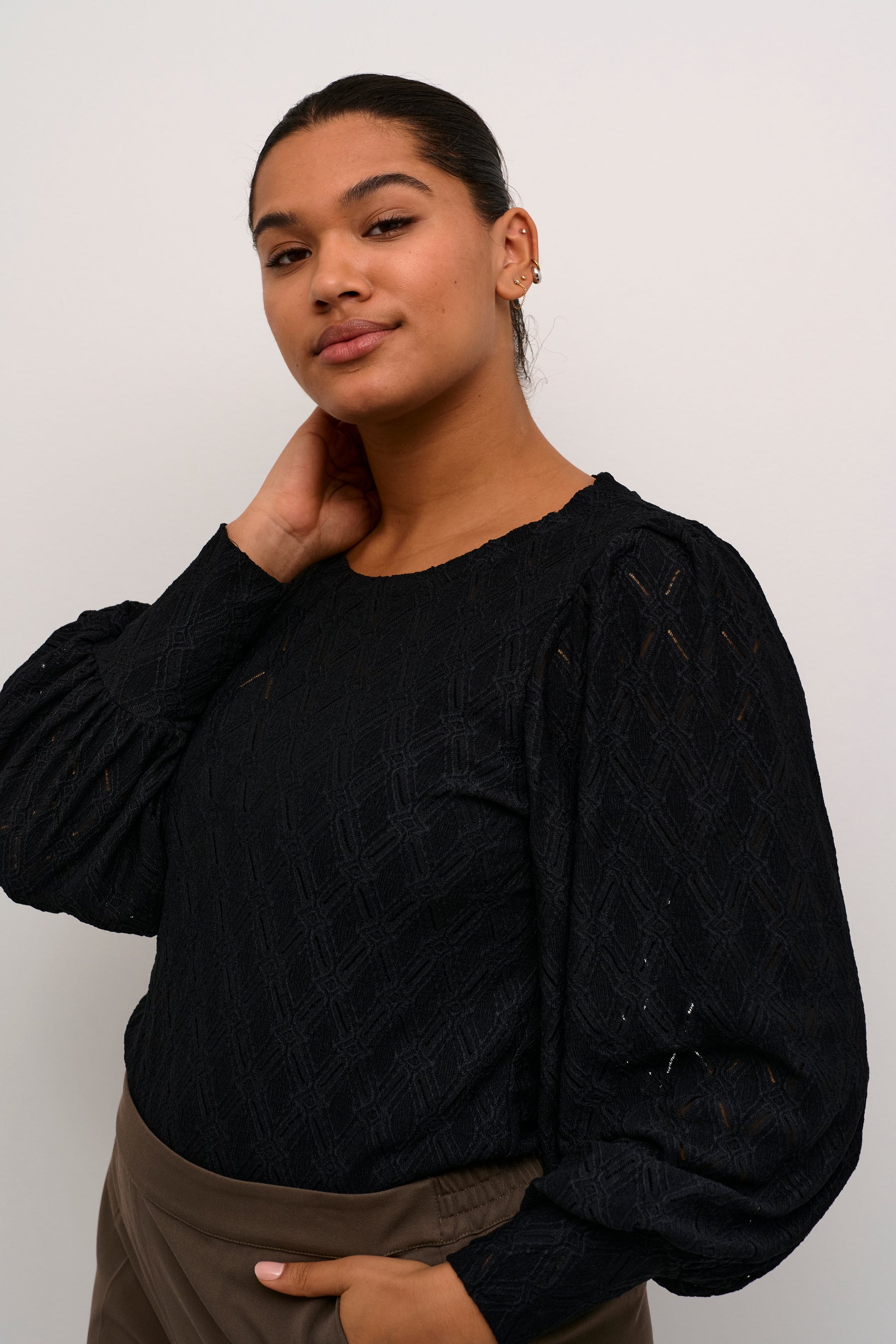 Kaffe Curve Tina Lace Blouse in Black