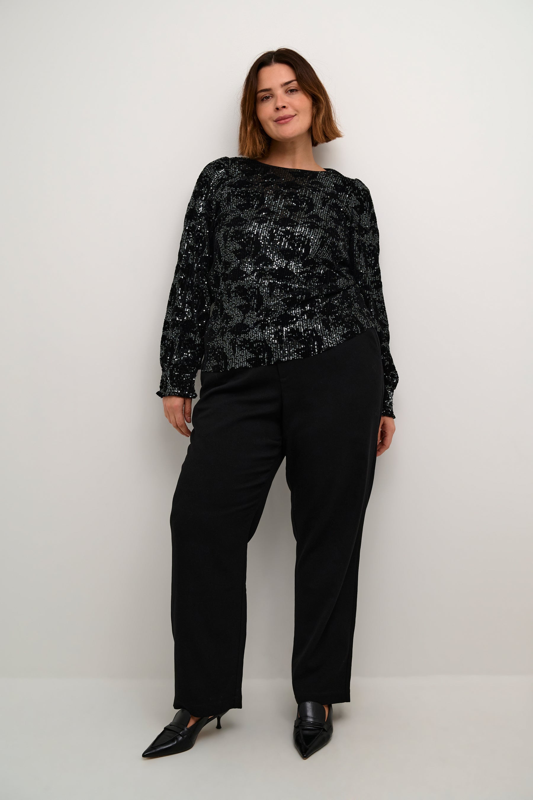 Kaffe Curve Brit Sequin Blouse in Black