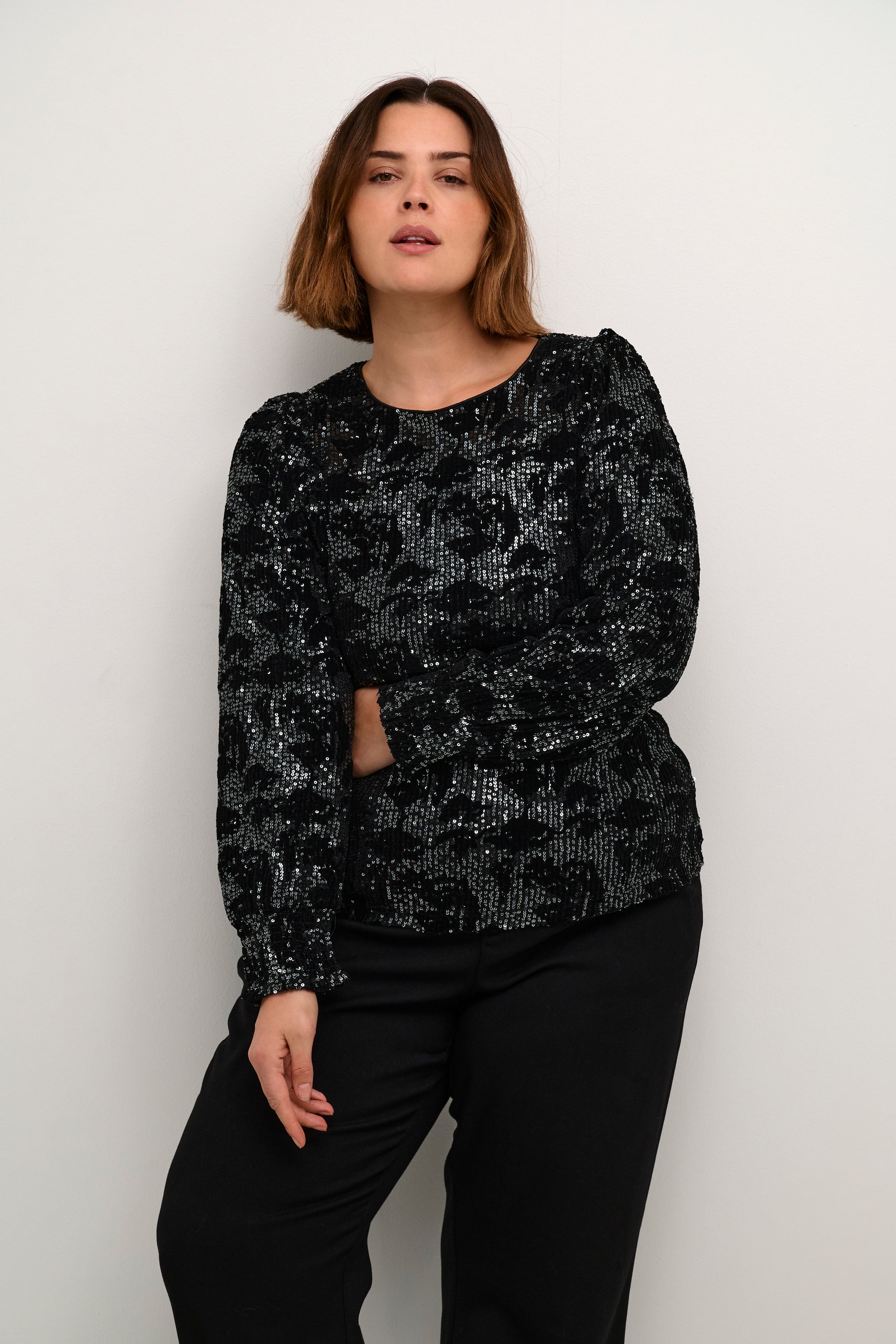 Kaffe Curve Brit Sequin Blouse in Black