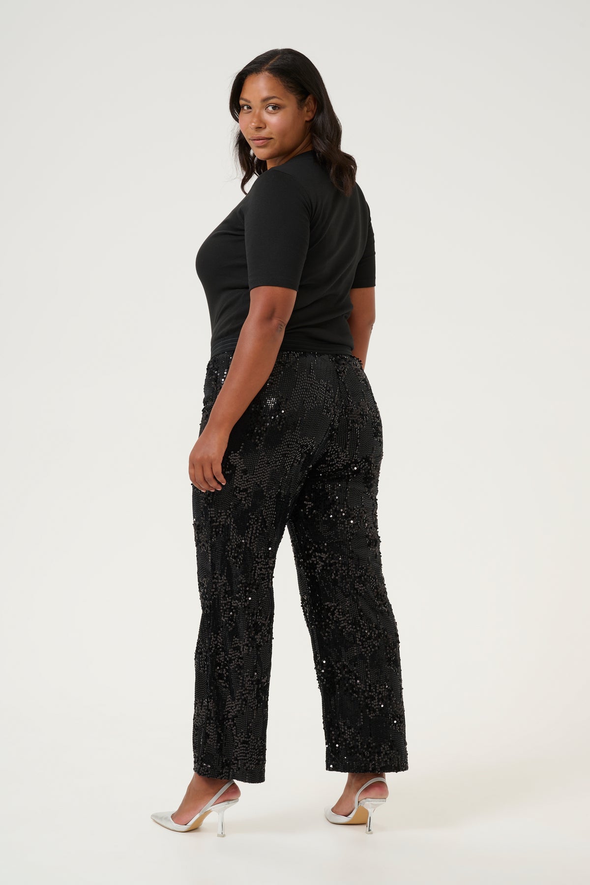 Kaffe Curve Nicoleen Sequin Trousers in Black