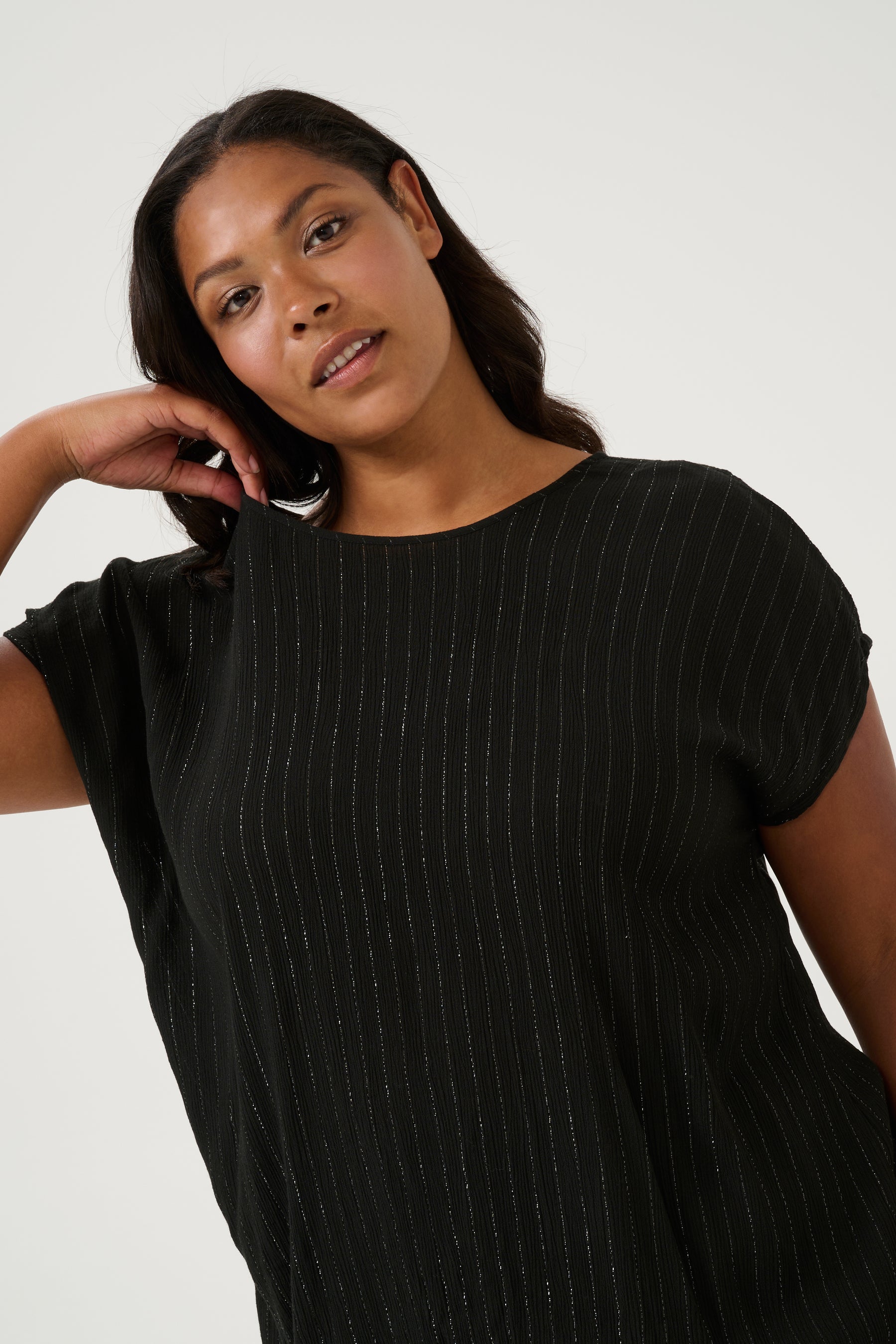 Kaffe Curve Stanley Blouse in Black with Silver Pinstripe