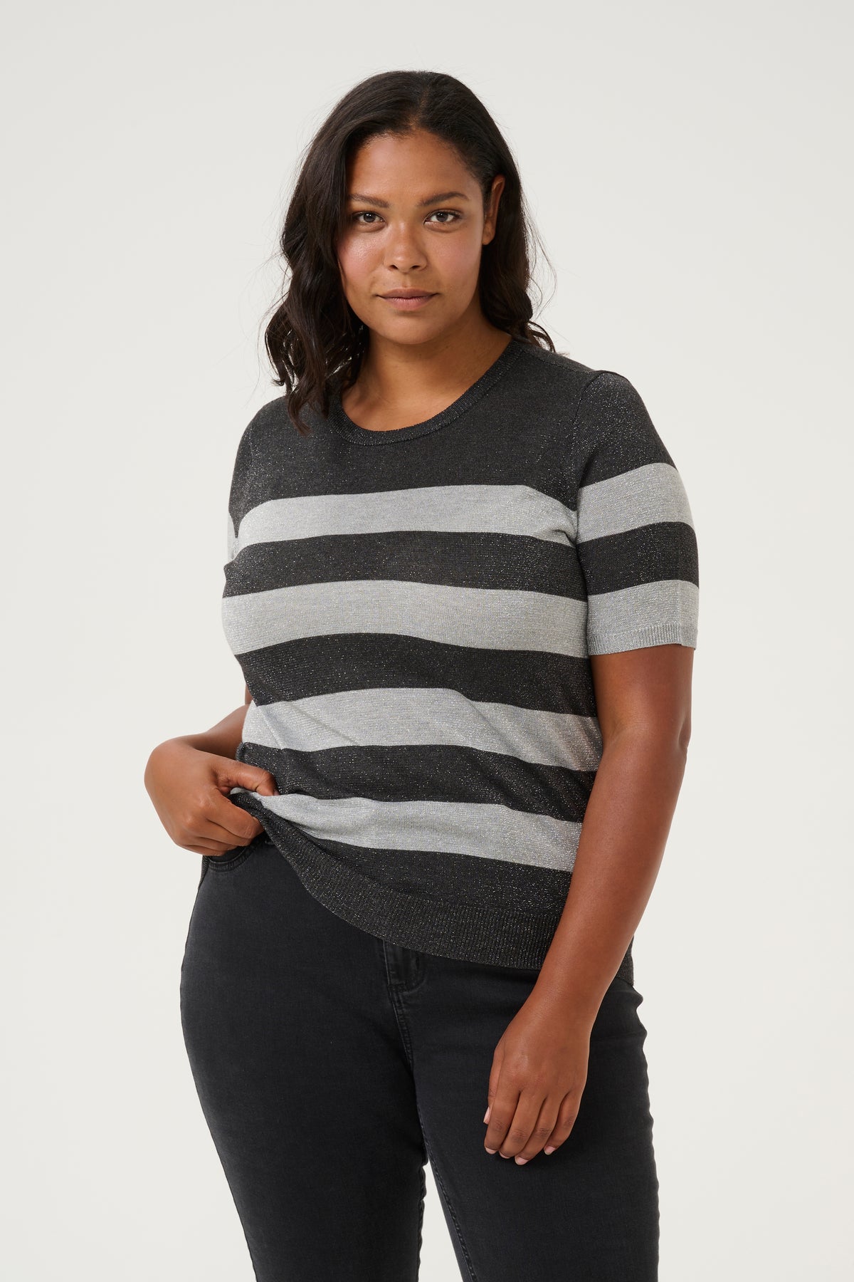 Kaffe Curve Ankia Knit Top in Black/Grey