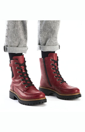 Rieker Biker Lace Up Boot in Red