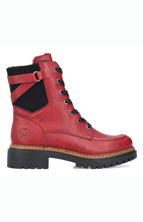 Rieker Biker Lace Up Boot in Red