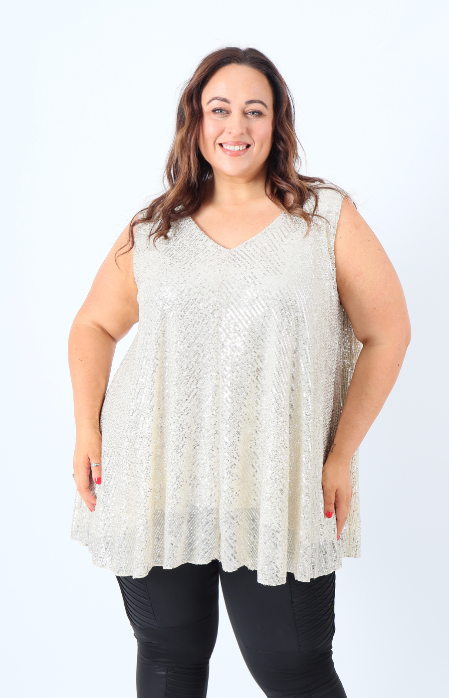 Elizabeth Sequin Vest Top in Cream