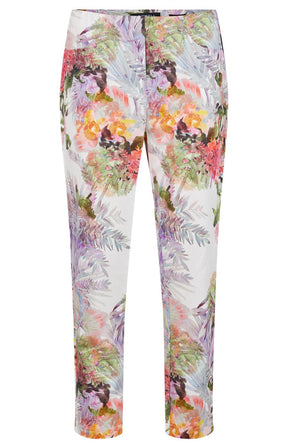 Robell 7/8ths Trousers in White Flower Print