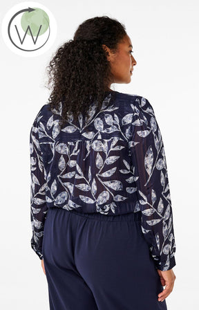 Zizzi Lucy Shirt in Navy Leaf