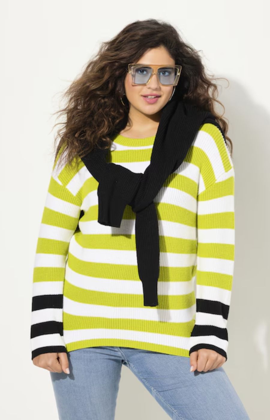 Ulla Popken Stripe Sweater in Green