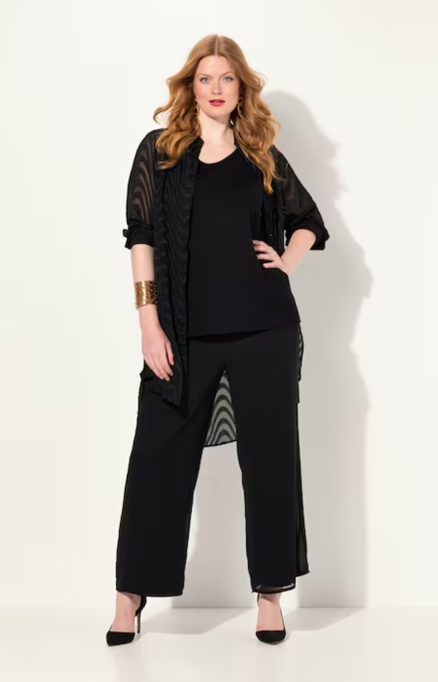 Ulla Popken Chiffon Trousers in Black