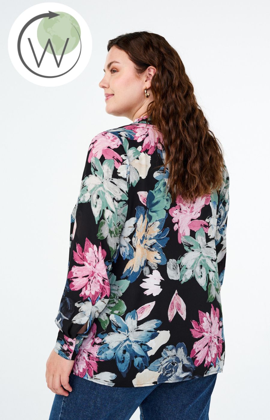 Zizzi Seli Blouse with Pink Floral Print