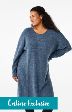 Zizzi Maya Knitted Dress in Blue