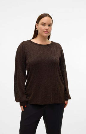 Vero Moda Curve Talia Sparkle Knit Top in Brown