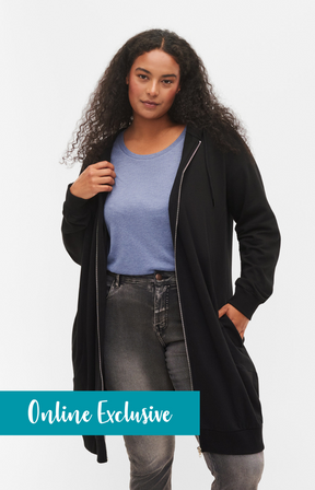 Zizzi Shelly Longline Hoodie in Black