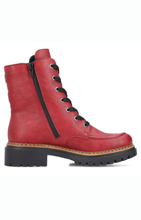 Rieker Biker Lace Up Boot in Red