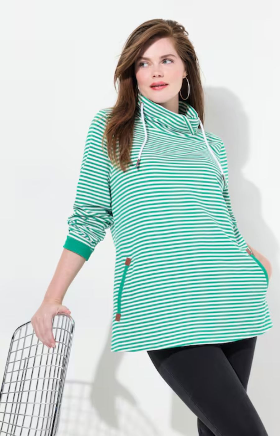 Ulla Popken Striped Sweater in Green