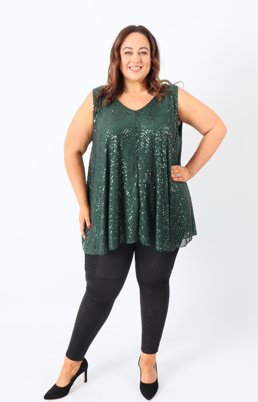 Elizabeth Sequin Vest Top in Green