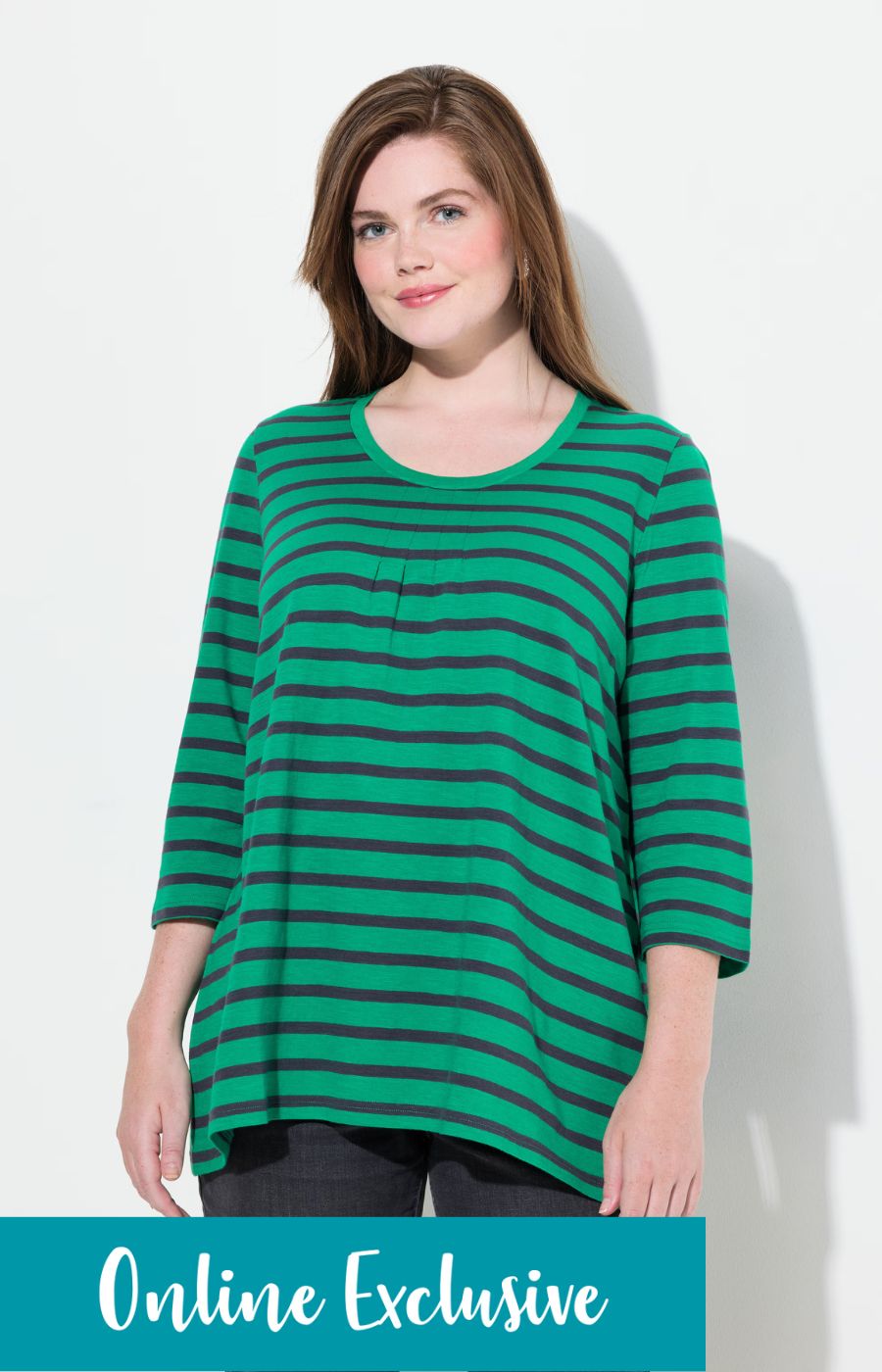 Ulla Popken Green and Navy Striped Shirt