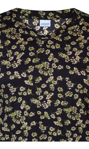 Zhenzi Sylva Blouse with Green Flowers