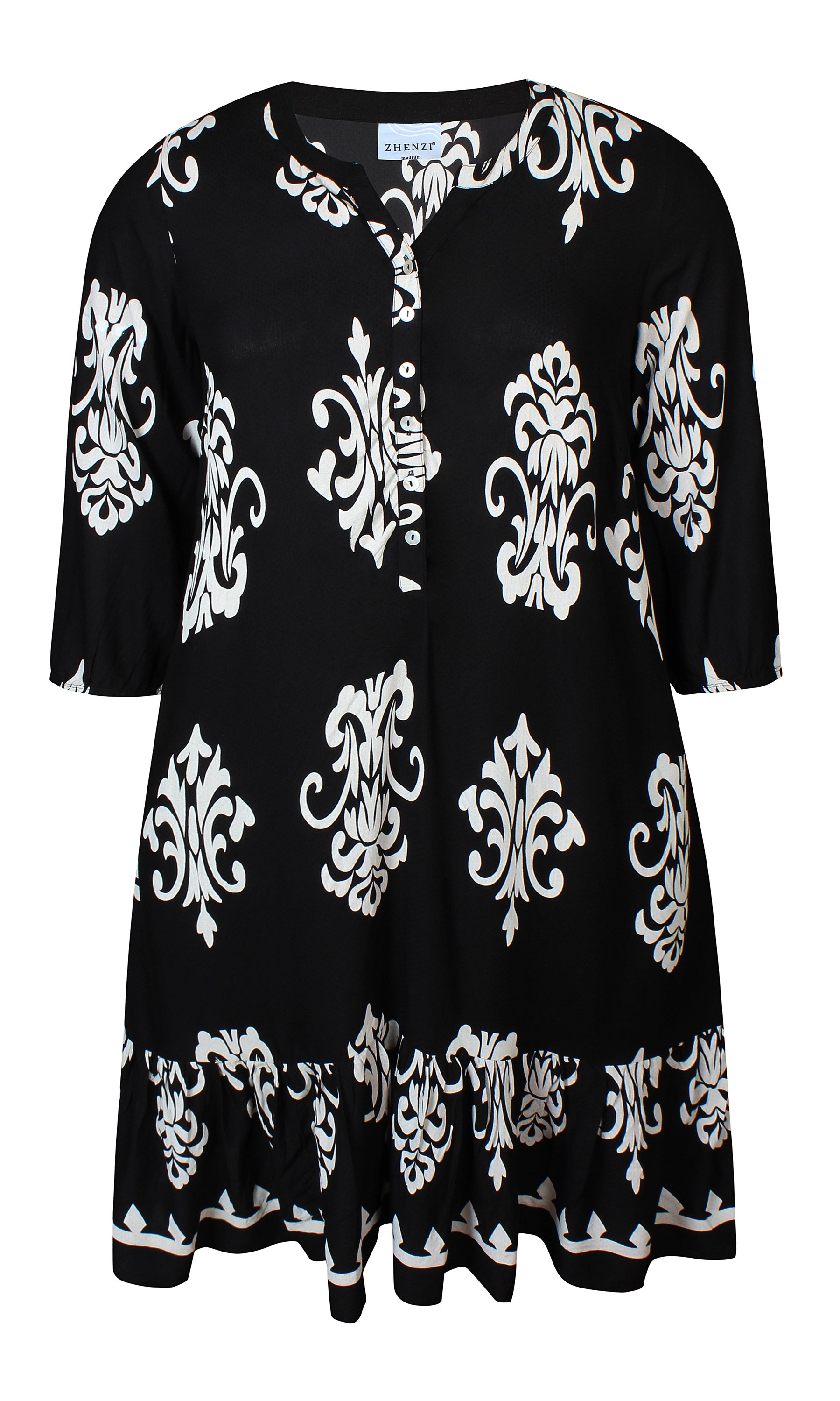 Zhenzi Bird Shirt Dress in Black