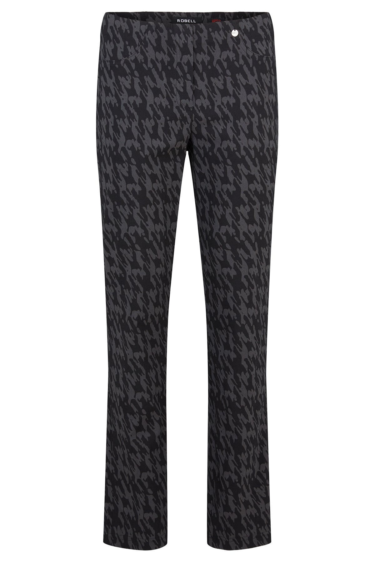 Robell Long Trousers in Grey Houndstooth