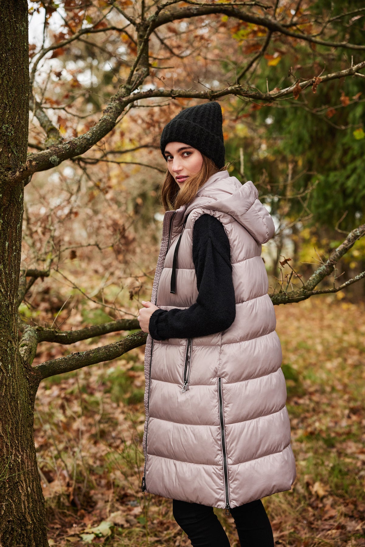 Frandsen Padded Longline Gilet in Dusty Pink