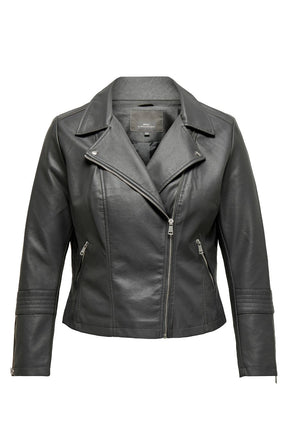 Only Carmakoma Faux Leather Biker Jacket in Dark Grey