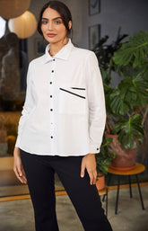 Ora Black Button White Shirt