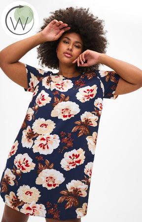 Zizzi Rose Dress in Navy