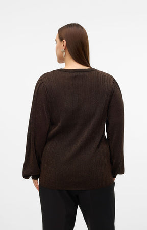 Vero Moda Curve Talia Sparkle Knit Top in Brown