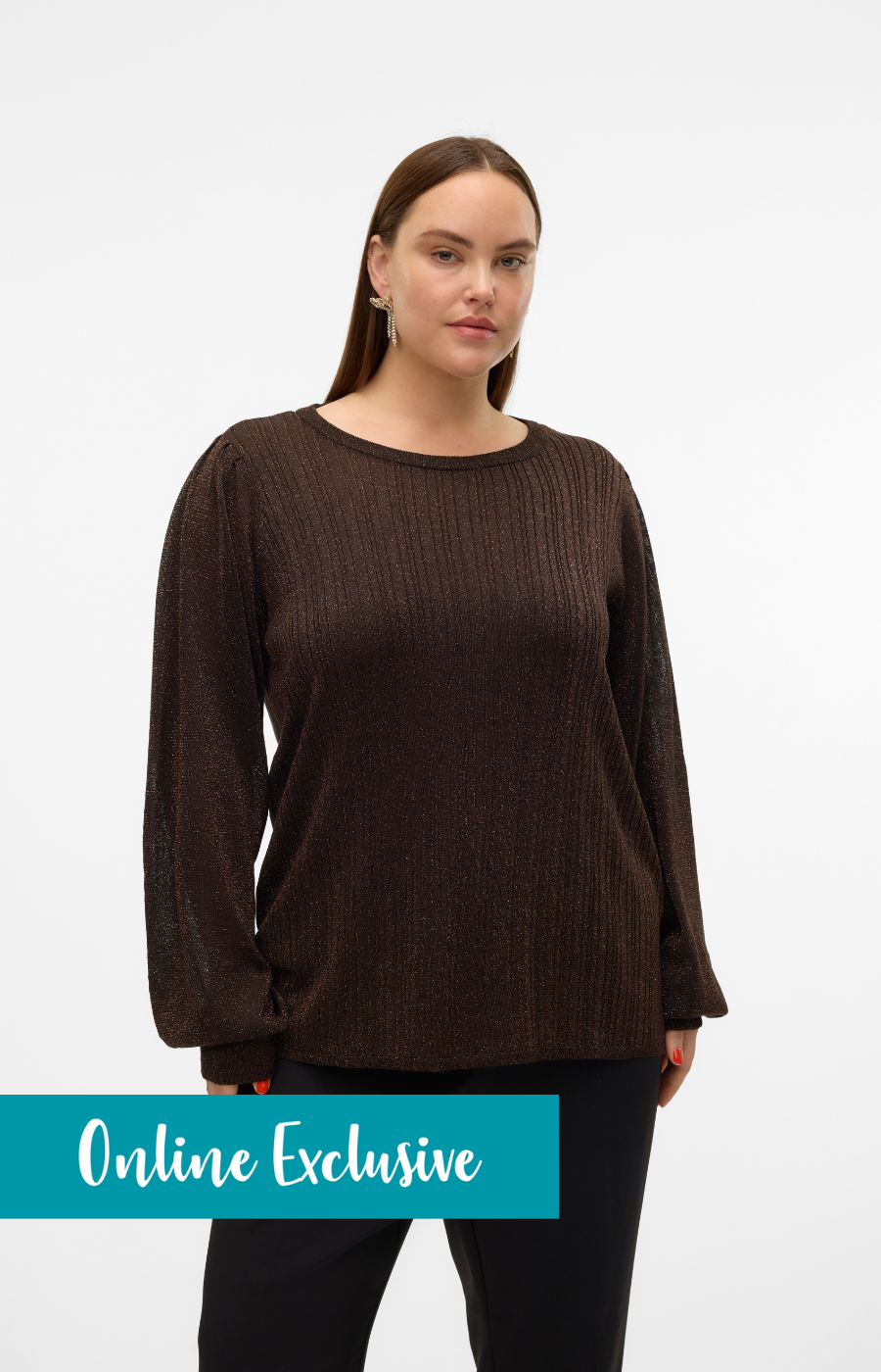 Vero Moda Curve Talia Sparkle Knit Top in Brown