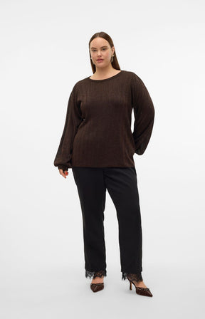 Vero Moda Curve Talia Sparkle Knit Top in Brown