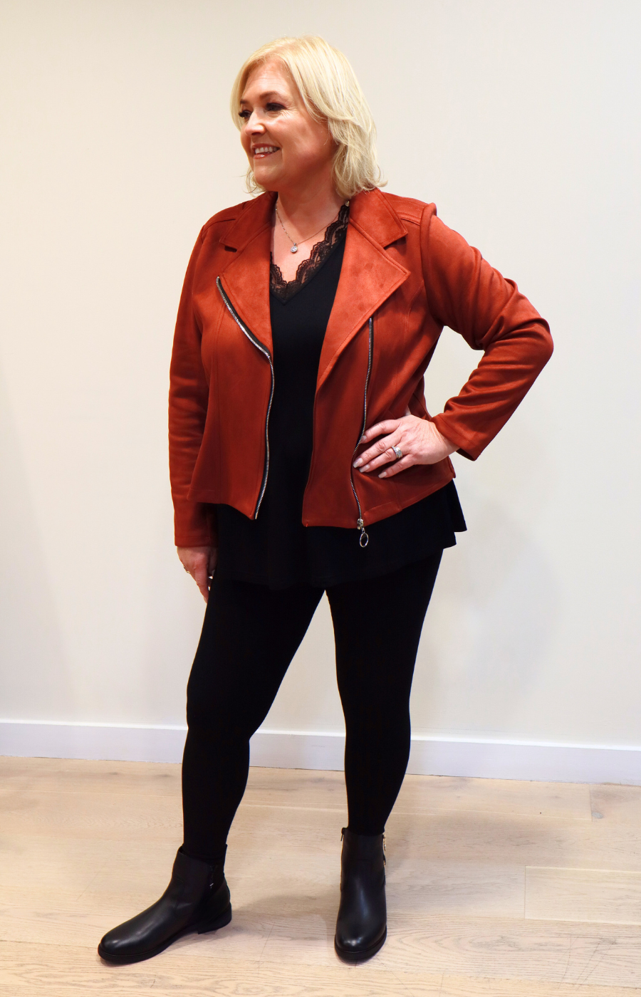 Amber Suede Biker Jacket in Rust