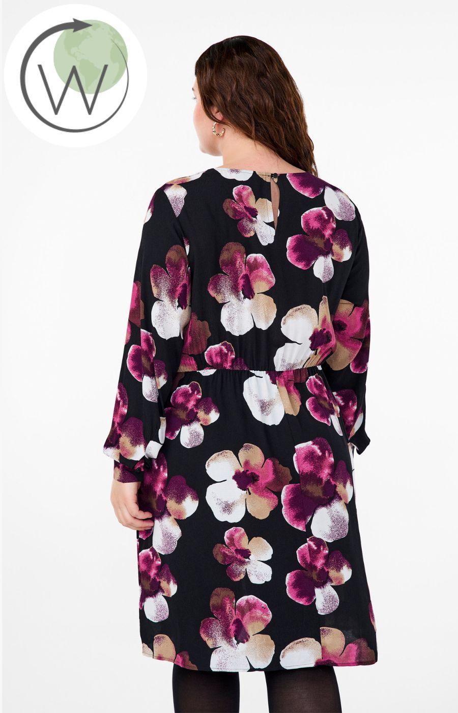 Zizzi Bella Long Sleeve Dress in Pink Flower